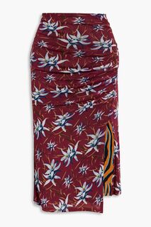 Двусторонняя юбка миди Dariella из эластичной сетки с цветочным принтом DIANE VON FURSTENBERG, мерло