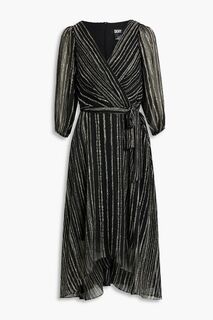 Платье из крепона с запахом и поясом с принтом DKNY, черный