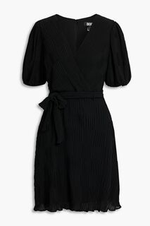 Платье из плиссе-шифона с запахом DKNY, черный