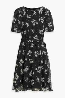 Шифоновое платье мини с флокированным цветочным принтом DKNY, черный
