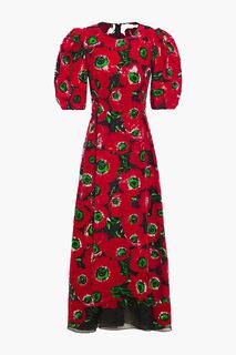 Плиссированное платье миди из органзы с цветочным принтом DOLCE &amp; GABBANA, красный