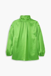 Неоновая блузка из шелкового атласа со сборками PRADA, зеленый
