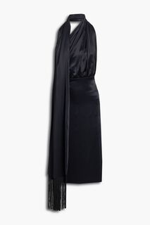 Платье миди Elle из шелкового атласа с бахромой DODO BAR OR, черный