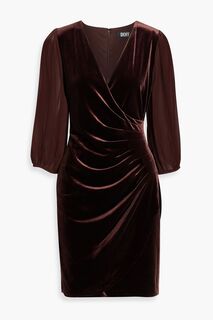 Плиссированное бархатное платье с запахом DKNY, шоколад