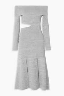 Платье миди эластичной вязки с открытыми плечами и вырезом PROENZA SCHOULER, серый