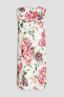 Платье мини из хлопкового корда с цветочным принтом DOLCE &amp; GABBANA, белый