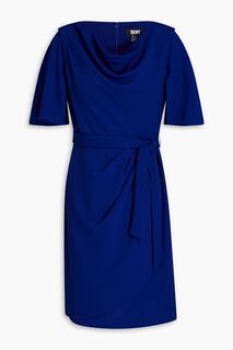 Платье мини из эластичного крепа с запахом и драпировкой DKNY, синий