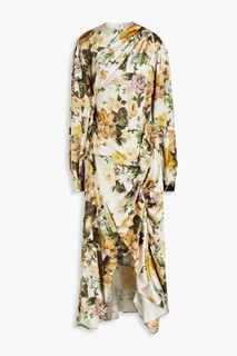 Атласное платье миди с драпировкой и цветочным принтом Preen By Thornton Bregazzi, кремовый