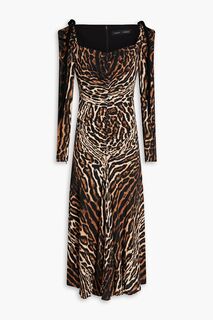 Платье миди из крепдешина со сборками и леопардовым принтом PROENZA SCHOULER, животный принт