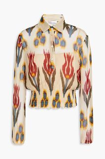 Рубашка-поло из шелкового крепона с принтом и сборками REDVALENTINO, кремовый
