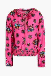 Блузка из шелкового крепдешина с оборками и цветочным принтом REDVALENTINO, розовый