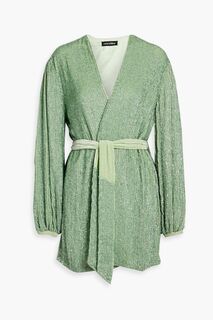 Шифоновое платье мини с запахом и бархатной отделкой Gabrielle, расшитое пайетками RETROFÊTE, зеленый