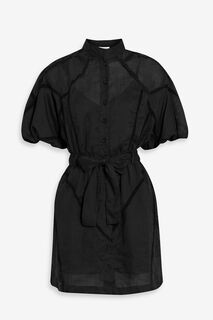 Мини-платье рами с поясом и кружевной отделкой, связанное крючком FRAME, черный
