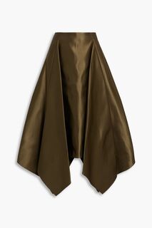 Плиссированная юбка миди «Герцогиня» из шелкового атласа FERRAGAMO, зеленый