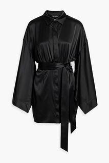 Платье-рубашка мини Scottie из эластичного атласа со сборками RETROFÊTE, черный
