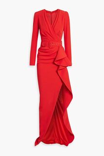 Креповое платье с поясом и драпировкой Rhea Costa, красный