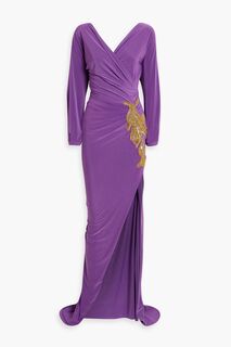 Украшенное платье из атласного джерси со сборками Rhea Costa, фиолетовый