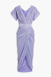 Платье миди из блестящего джерси с запахом и драпировкой Rhea Costa, лавандовый
