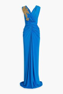 Платье из джерси, украшенное бисером и сборками Rhea Costa, синий