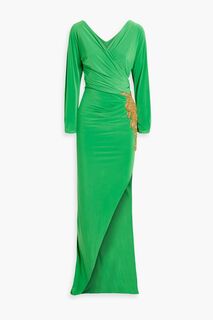 Платье из атласного джерси с запахом и декором Rhea Costa, зеленый