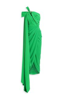 Платье миди из крепа на одно плечо с драпировкой Rhea Costa, зеленый