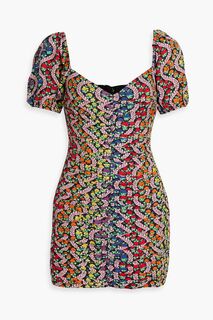 Платье мини Esme из крепдешина со сборками и принтом RHODE, разноцветный
