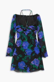 Платье мини из шелкового шифона с цветочным принтом RICHARD QUINN, фиолетовый
