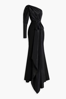 Платье из атласа и крепа с одним рукавом и драпировкой Rhea Costa, черный