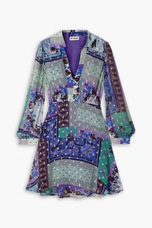 Платье мини из шифона фил-купе с эффектом металлик и принтом Indy RIXO, фиолетовый
