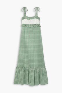 Платье миди из хлопковой жатки в клетку Annabel с английской отделкой и вышивкой RIXO, зеленый