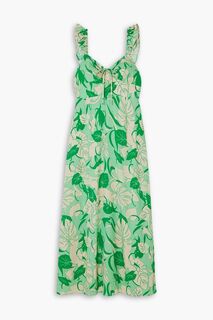 Платье миди Cecile из смесового льна с принтом и оборками RIXO, зеленый
