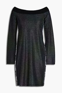 Мини-платье из джерси металлизированного цвета с открытыми плечами ROBERTO CAVALLI, черный
