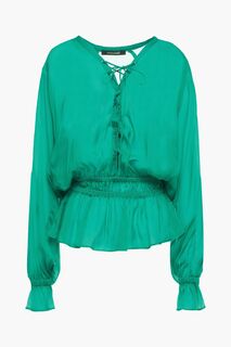 Украшенная блузка из шелкового шифона со сборками ROBERTO CAVALLI, зеленый