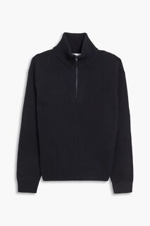 Шерстяной свитер The Essential в рубчик с полумолнией FRAME, черный