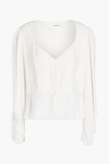 Блуза с баской из шелкового атласа и рюшами FRAME, белый