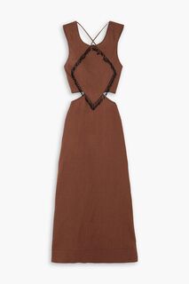 Платье макси из конопли, украшенное бисером и вырезом GANNI, коричневый