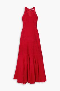 Хлопковое платье макси с потертой вышивкой, связанное крючком RUE MARISCAL, красный