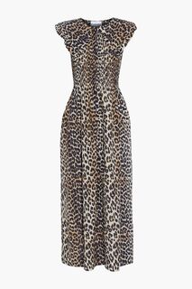 Платье макси из хлопка и шелка с леопардовым принтом GANNI, животный принт