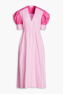 Двухцветное платье миди из хлопкового поплина со сборками GANNI, розовый