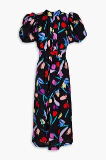 Атласное платье миди Noon с открытой спиной и цветочным принтом ROTATE BIRGER CHRISTENSEN, черный