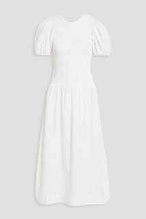 Платье миди из хлопкового поплина с присборенными краями GANNI, белый