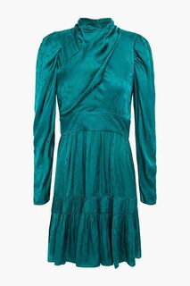 Плиссированное мини-платье из атласа и жаккарда со сборками SANDRO, бирюзовый
