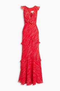 Платье макси из жаккарда с рюшами Rita fil-купе из смесового шелка SALONI, красный