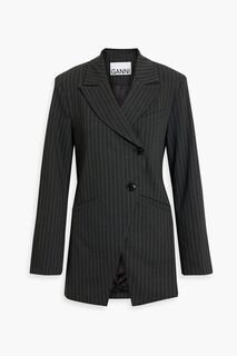 Твиловый пиджак асимметричного кроя в тонкую полоску GANNI, серый
