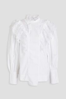 Блузка из хлопкового поплина с отделкой макраме GANNI, белый