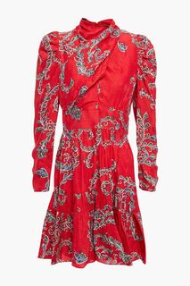 Платье мини Tali из атласа-жаккарда с драпировкой и принтом SANDRO, красный
