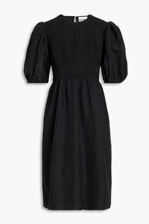 Жаккардовое платье миди со сборками GANNI, черный