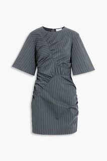 Платье мини из эластичного жаккарда со сборками в тонкую полоску GANNI, антрацит
