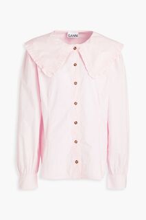 Рубашка из хлопкового поплина с оборками GANNI, розовый