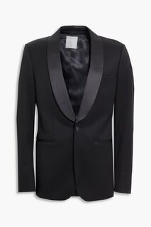 Пиджак-смокинг из смесовой шерсти с атласной отделкой SANDRO, черный